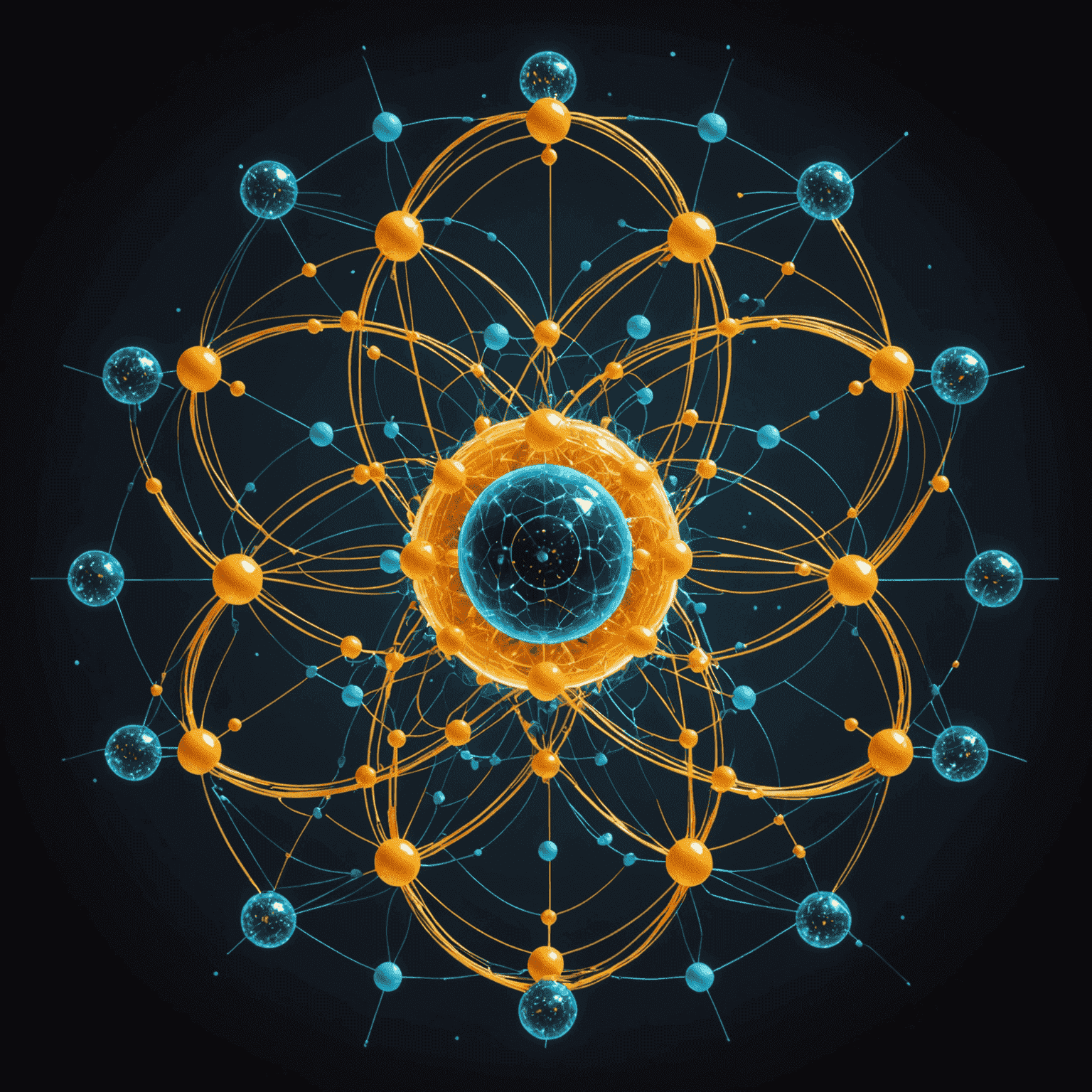 A visual representation of an AI system observing and influencing quantum particles, with interconnected nodes and wavefunctions