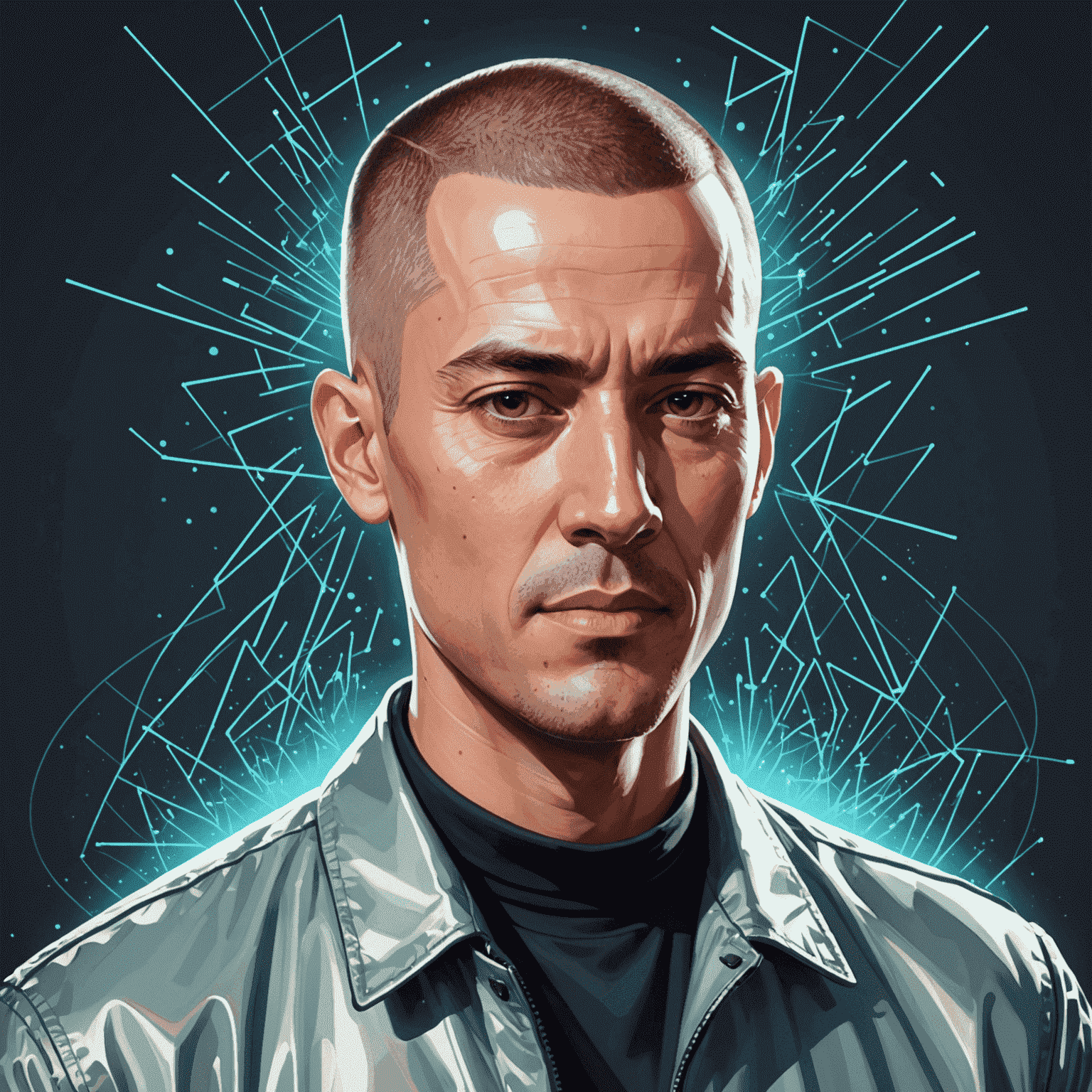 Dr. Entanglement Lee, a person with a buzz cut, demonstrating a holographic editing interface